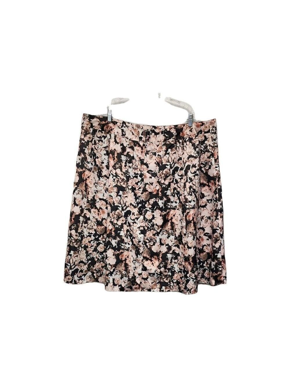 CJ Banks Floral A-Line Midi Skirt Size 22W Pink Brown Polyester